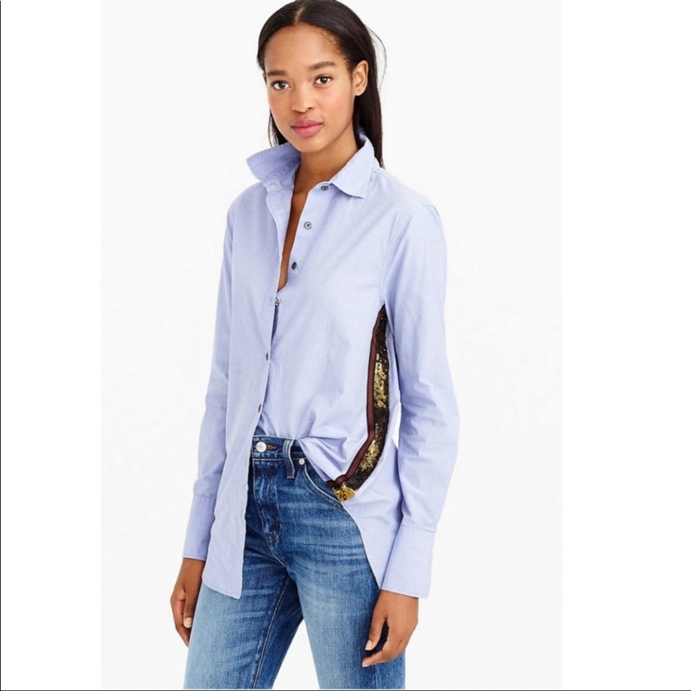 J.Crew Sequin side-stripe shirt in blue cotton